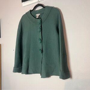 Knit Cardigan Green Snap Statement Large Button Front Size Large Cotton